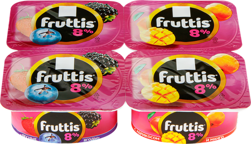 Продукт йогуртный FRUTTIS Суперэкстра Абрикос, манго/Лесные ягоды 8%, без змж, 115г, детальное фото