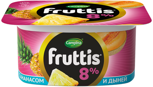 Продукт йогуртный FRUTTIS Суперэкстра Малина/Ананас, дыня 8%, без змж, 115г, вид
