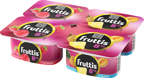 Продукт йогуртный FRUTTIS Суперэкстра Малина/Ананас, дыня 8%, без змж, 115г, фото