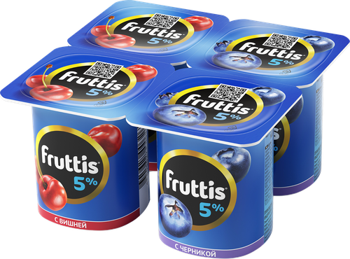 Продукт йогуртный FRUTTIS Вишня/Черника 5%, без змж, 115г, крупный план