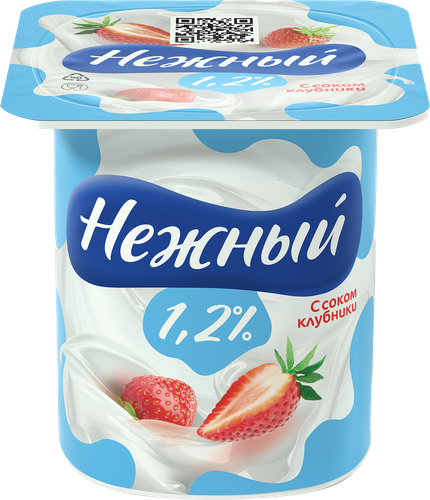 Продукт йогуртный CAMPINA Нежный с соком клубники 1,2%, без змж, 100г, изображение