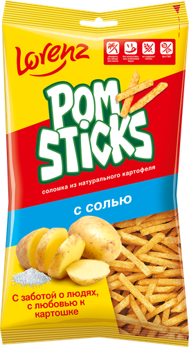 Чипсы картофельные POMSTICKS Lorenz соломкой с солью, 100г, вид