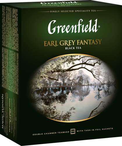 Чай черный GREENFIELD Earl Grey Fantasy с ароматом бергамота, 100пак, крупный план