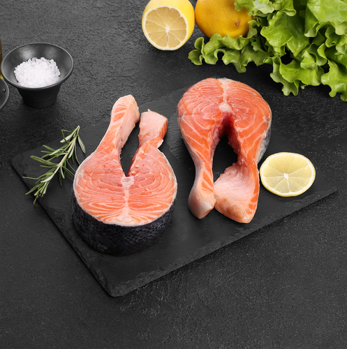 Лосось Атлантический стейк ЛЕНТА FRESH, весовой, крупный план