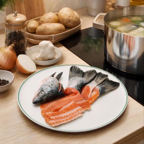 Набор для ухи из лососевых рыб ЛЕНТА FRESH, весовой, крупный план