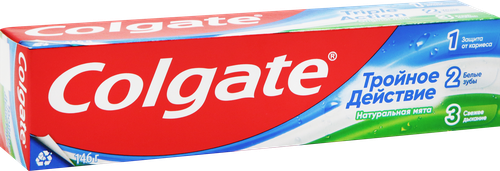 Зубная паста COLGATE Тройное действие Натуральная мята для защиты от кариеса, удаления потемнений с зубов и свежего дыхания, 100мл, фотография