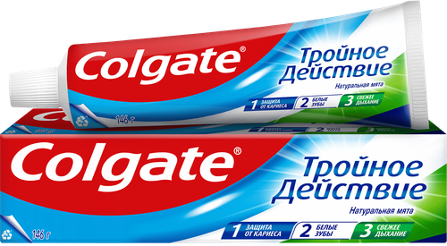 Зубная паста COLGATE Тройное действие Натуральная мята для защиты от кариеса, удаления потемнений с зубов и свежего дыхания, 100мл, вид