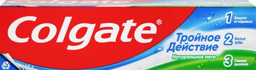 Зубная паста COLGATE Тройное действие Натуральная мята для защиты от кариеса, удаления потемнений с зубов и свежего дыхания, 100мл, детальное фото