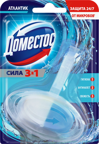 Блок для унитаза ДОМЕСТОС Свежесть Атлантики 3в1, 40г, изображение