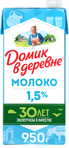 Молоко стерилизованное ДОМИК В ДЕРЕВНЕ 1,5%, без змж, 950г, изображение