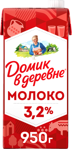 Молоко ультрапастеризованное ДОМИК В ДЕРЕВНЕ 3,2%, без змж, 950г, фото