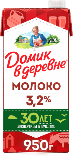 Молоко ультрапастеризованное ДОМИК В ДЕРЕВНЕ 3,2%, без змж, 950г, картинка