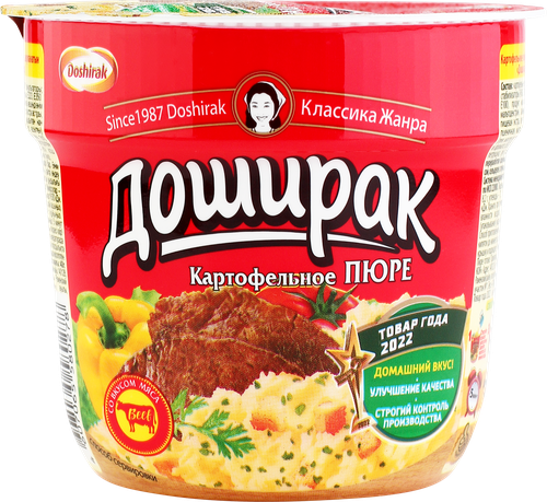 Пюре картофельное DOSHIRAK со вкусом мяса, 40г, крупный план