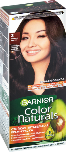 Крем-краска для волос COLOR NATURALS 3 Темный каштан, c 3 маслами, 110мл, крупный план