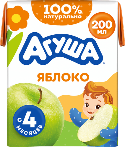Сок детский АГУША Яблоко осветленный, с 4 месяцев, 200мл, картинка