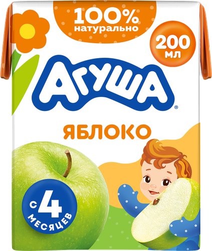 Сок детский АГУША Яблоко осветленный, с 4 месяцев, 200мл, фото