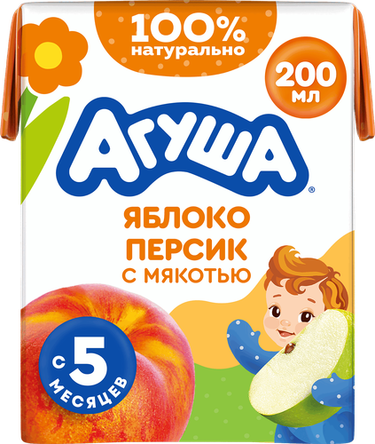 Сок детский АГУША Яблоко-персик, с 5 месяцев, 200мл, изображение