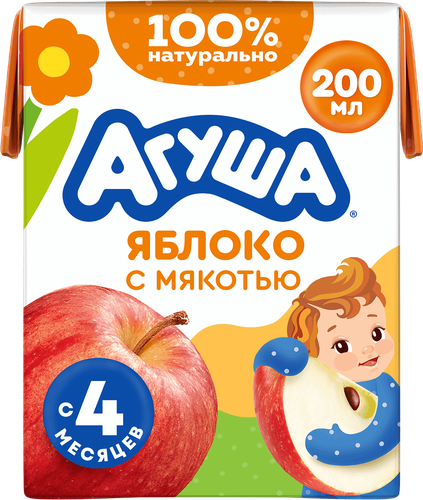 Сок детский АГУША Яблоко с мякотью, с 4 месяцев, 200мл, детальное фото