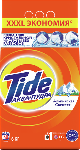 Стиральный порошок TIDE Альпийская свежесть, автомат, 6кг, крупный план