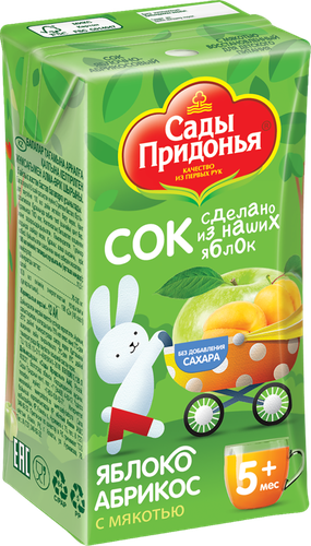 Сок САДЫ ПРИДОНЬЯ Яблоко, абрикос с мякотью, с 5 месяцев, 125мл, фотография