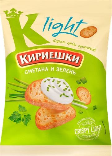 Сухарики хрустящие КИРИЕШКИ Light Сметана с зеленью, 80г, фотография