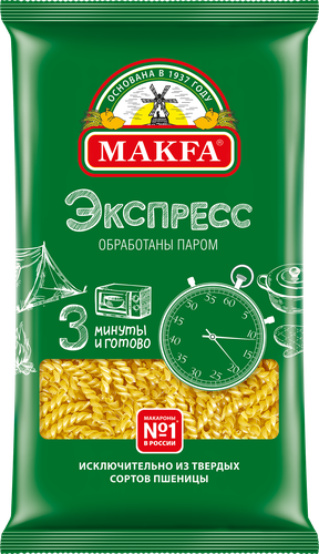 Макароны MAKFA Экспресс Спиральки высший сорт, 400г, крупный план