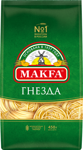 Макароны MAKFA Гнезда Тальятелле лапша длинная высший сорт, 450г, крупный план