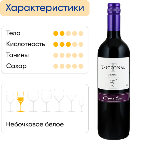 Вино TOCORNAL Cono Sur Мерло красное полусухое, 0.75л, крупный план