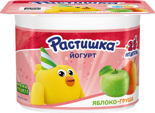 Йогурт для детей РАСТИШКА Яблоко, груша 3%, без змж, 110г, крупный план