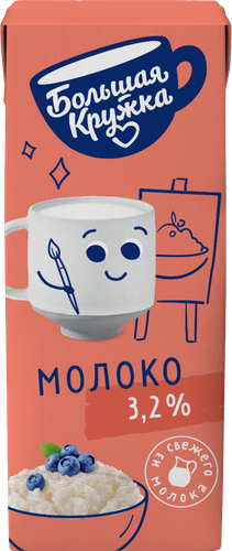 Молоко ультрапастеризованное для питания детей БОЛЬШАЯ КРУЖКА 3,2%, без змж, 200мл, изображение