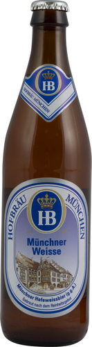 Пиво светлое HOFBRAU Мюнхен Вайс нефильтрованное пастеризованное 5,1%, 0.5л, крупный план