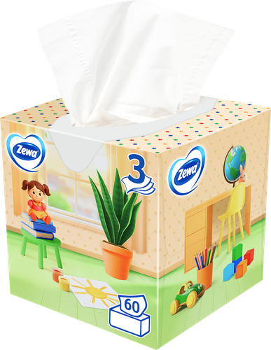 Салфетки бумажные ZEWA Kids 3-слоя, в коробке, 60шт, детальное фото