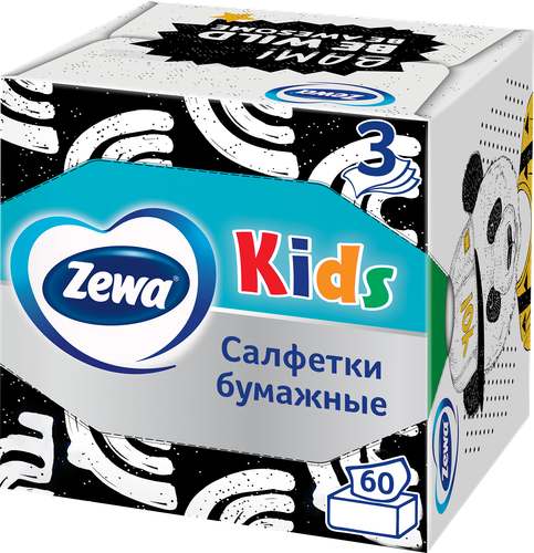 Салфетки бумажные ZEWA Kids 3-слоя, в коробке, 60шт, фото