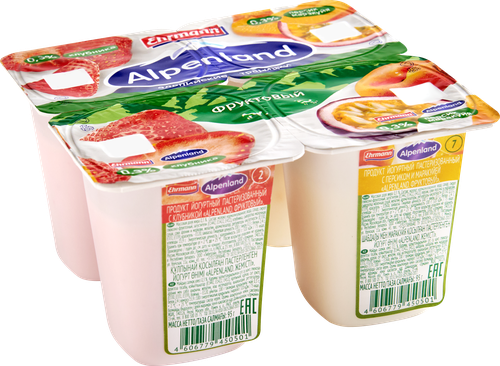 Продукт йогуртный EHRMANN Аlpenland Клубника, персик, маракуйя 0,3%, без змж, 95г, фото