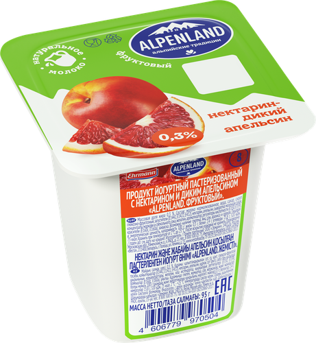 Продукт йогуртный EHRMANN Alpenland Вишня, нектарин, дикий апельсин 0,3%, без змж, 95г, фотография
