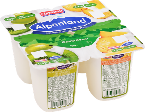 Продукт йогуртный EHRMANN Alpenland Киви, крыжовник, ананас 0,3%, без змж, 95г, фото