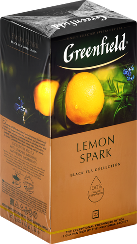 Чай черный GREENFIELD Lemon Spark Цейлонский, 25пак, крупный план