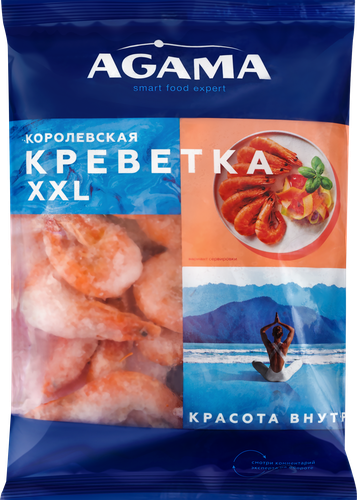 Креветки Королевские варено-мороженые AGAMA XXL неразделанные 41/50, 700г, изображение