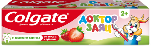 Зубная паста детская COLGATE Доктор Заяц со вкусом клубники, защита от кариеса с фторидом, с 2 лет, 50мл, фото