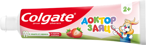 Зубная паста детская COLGATE Доктор Заяц со вкусом клубники, защита от кариеса с фторидом, с 2 лет, 50мл, детальное фото