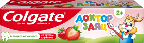 Зубная паста детская COLGATE Доктор Заяц со вкусом клубники, защита от кариеса с фторидом, с 2 лет, 50мл, фотография