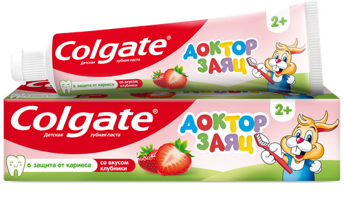 Зубная паста детская COLGATE Доктор Заяц со вкусом клубники, защита от кариеса с фторидом, с 2 лет, 50мл, фото