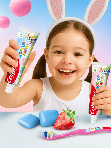 Зубная паста детская COLGATE Доктор Заяц со вкусом жвачки, защита от кариеса с фторидом, с 2 лет, 50мл, картинка