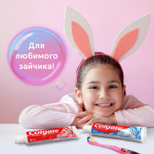 Зубная паста детская COLGATE Доктор Заяц со вкусом клубники, защита от кариеса с фторидом, с 2 лет, 50мл, картинка