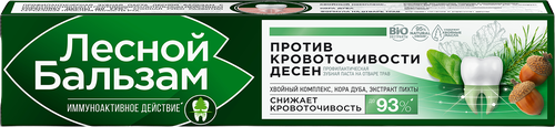 Зубная паста ЛЕСНОЙ БАЛЬЗАМ Экстракт коры дуба и пихты на отваре трав, против кровоточивости десен лечебно-профилактическая, 75мл, крупный план