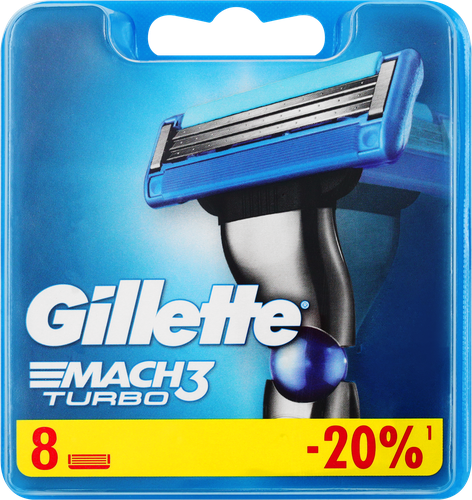 Кассеты сменные для бритья GILLETTE Mach3 Turbo, 8шт, крупный план