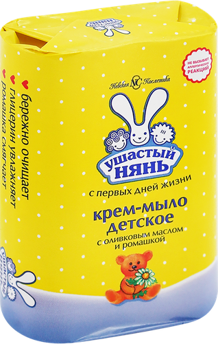 Крем-мыло УШАСТЫЙ НЯНЬ с оливковым маслом и экстрактом ромашки, 90г, вид