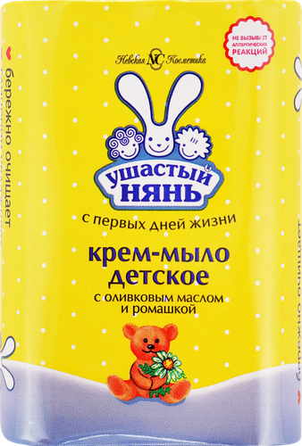 Крем-мыло УШАСТЫЙ НЯНЬ с оливковым маслом и экстрактом ромашки, 90г, вид