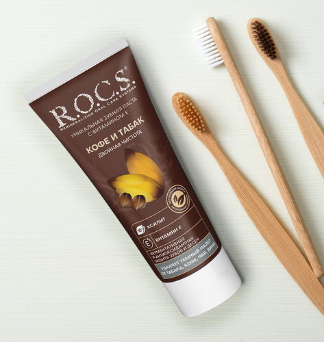 Зубная паста R.O.C.S. Кофе и табак, 74г, крупный план