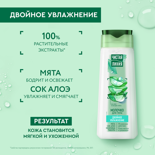 Молочко для тела ЧИСТАЯ ЛИНИЯ Воздушное двойное увлажнение Медуница и таволга, 250мл, вид
